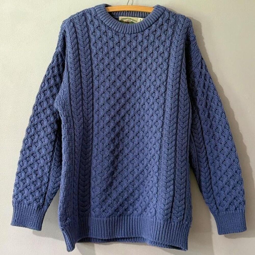 Vintage Aran Crafts blue cable knit sweater